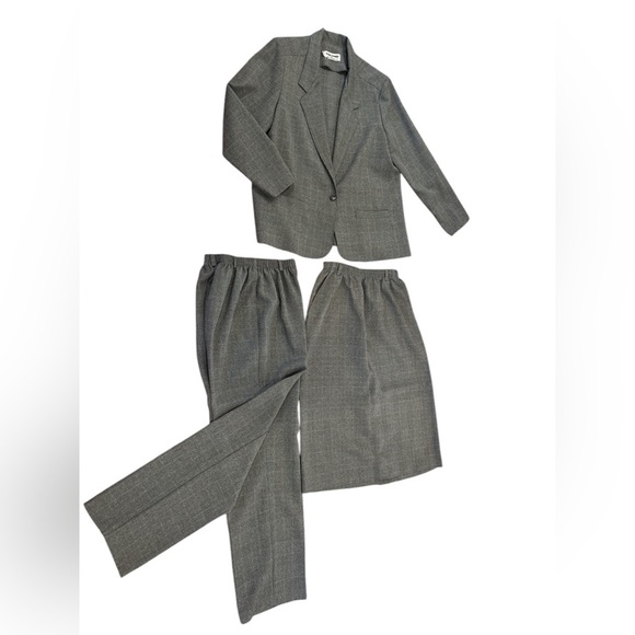 Alfred Dunner Pants - 3PC ALFRED DUNNER GRAY PLAID SUIT BLAZER SZ 16 PANTS PENCIL SZ 12 SKIRT SZ 10